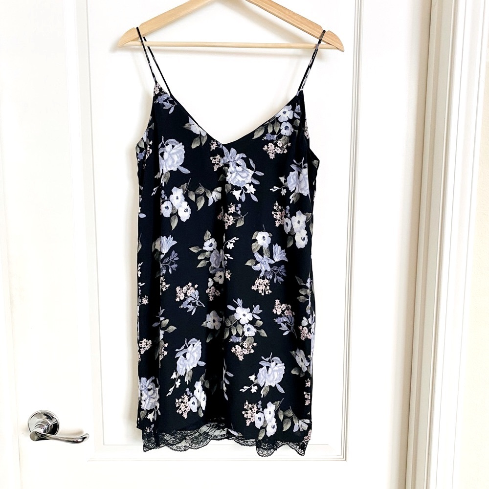 NWT Black Floral Slip Dress with Lace trim size Small